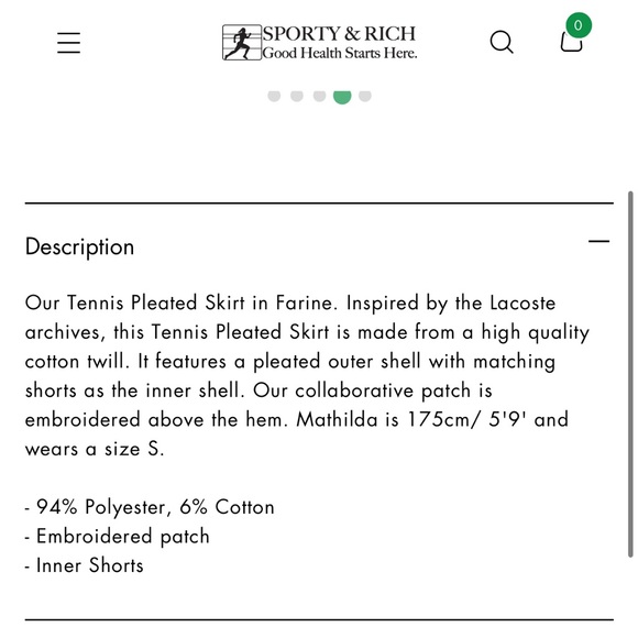 NWOT Sporty & Rich x Lacoste Tennis Skirt - Picture 5 of 6